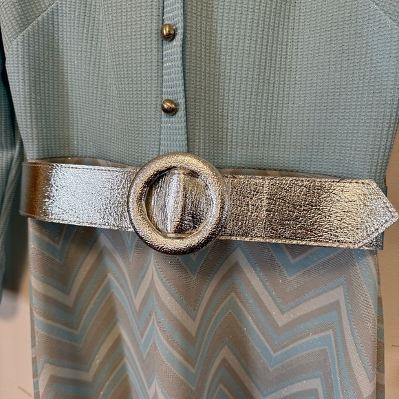 Vintage 60s Toni Todd Dress Metallic Lurex Maxi Gown Silver Blue Womens Medium - Picture 6 of 12